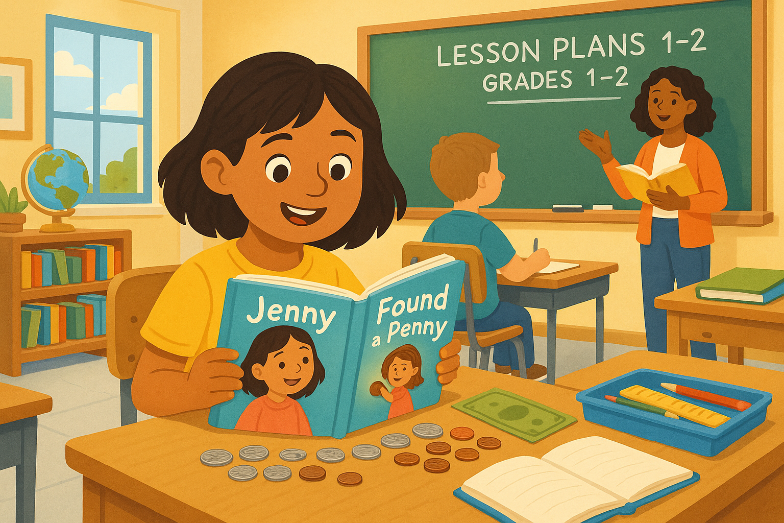 1st Grade Math Lesson on Counting Money with "Jenny Found a Penny"